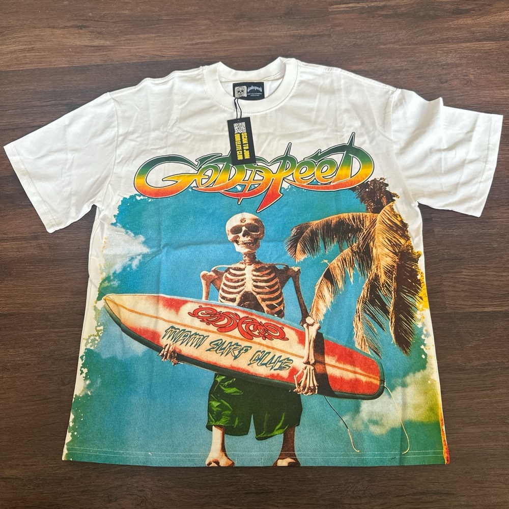 Goodspeed White Graphic Surf Tee - Skeleton Surfboard Print
